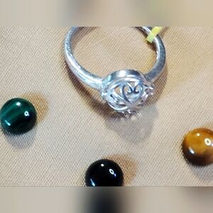 🔥STERLING RING, FILIGREE DOME RING.SZ-9. STONES- MALACHITE, SAPPHIRE, TIGER EYE